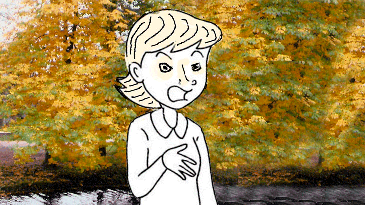 Анимационная картинка: чихающая девочка в осеннем парке