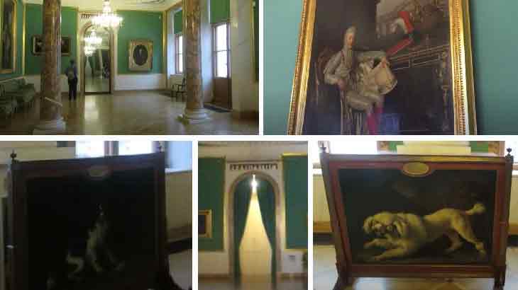 Каминные экраны с полотнами любимых собак Строгановых, портрет Александра Сергеевича, картинная галерея.